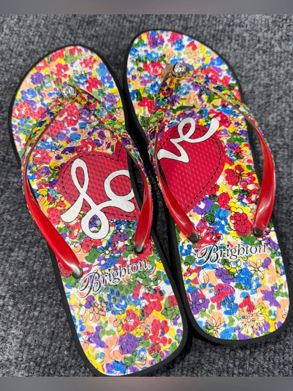 Brighton Red Floral 'Love' Flip Flop Sandals